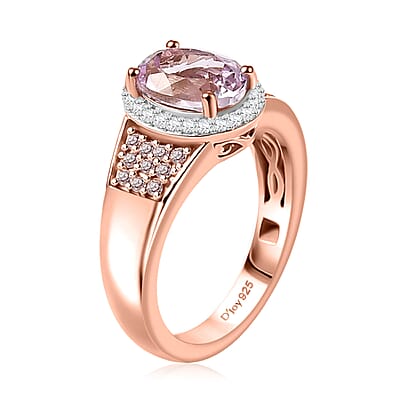 Martha Rocha Kunzite, Natural Pink and White Diamond 2.20 ctw Infinity Love Ring in 18K Vermeil Rose Gold Over Sterling Silver (Size 10.0)