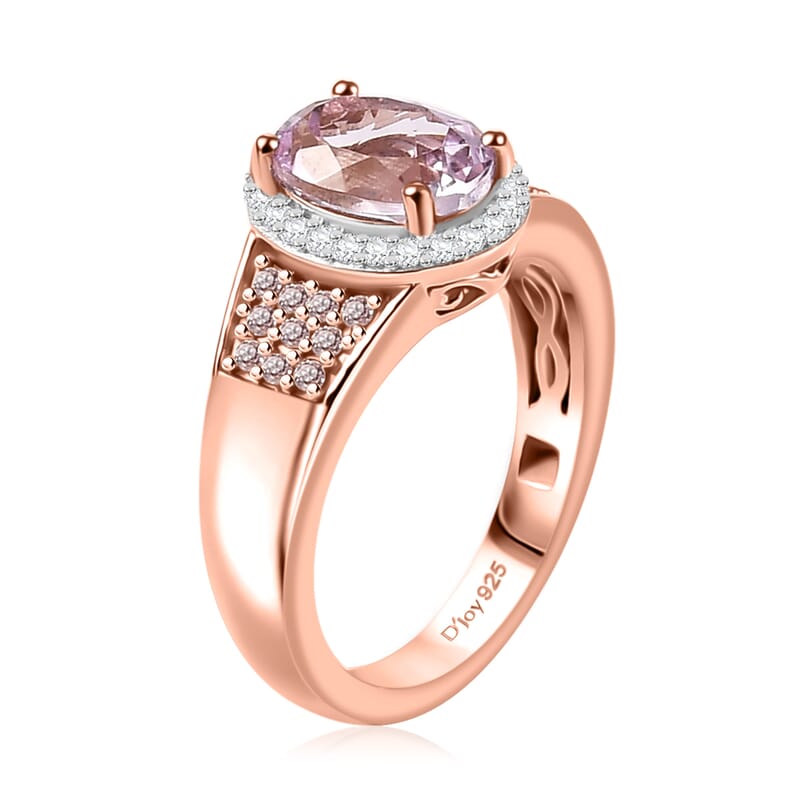 Martha Rocha Kunzite, Natural Pink and White Diamond 2.20 ctw Infinity Love Ring in 18K Vermeil Rose Gold Over Sterling Silver (Size 10.0)