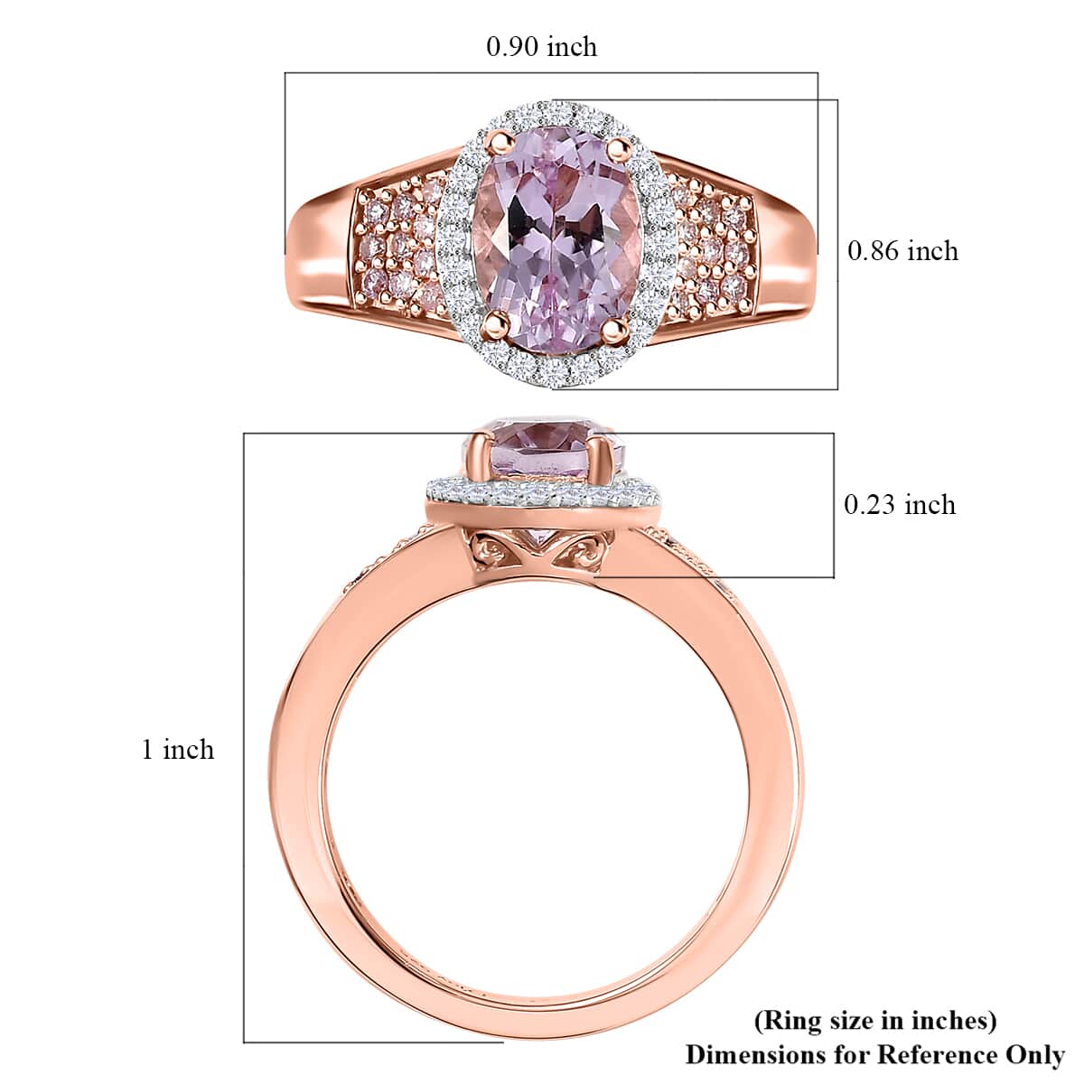 Premium Martha Rocha Kunzite, Natural Pink and White Diamond 2.20 ctw Ring in 18K Vermeil Rose Gold Over Sterling Silver (Size 10.0) image number 5