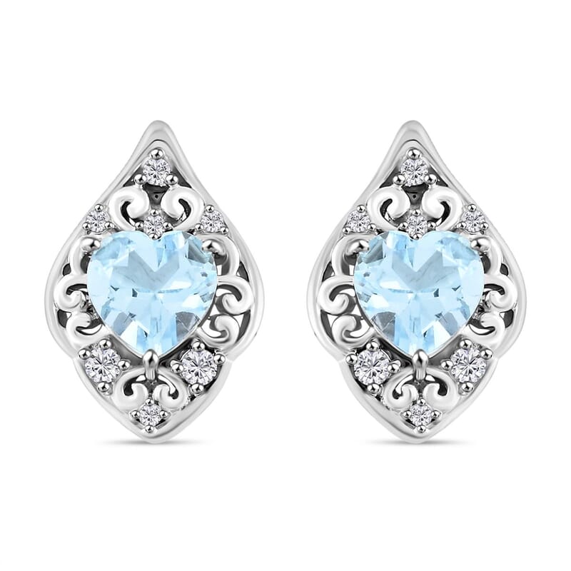 Blue Topaz and Simulated Diamond 3.35 ctw Earrings in Sterling Silver