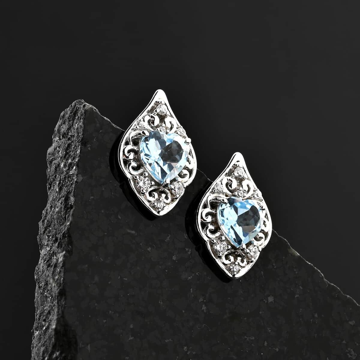 Blue Topaz and Simulated Diamond 3.35 ctw Earrings in Sterling Silver image number 1