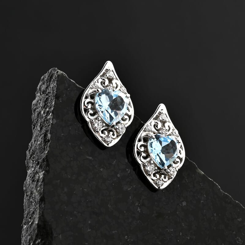 Blue Topaz and Simulated Diamond 3.35 ctw Earrings in Sterling Silver