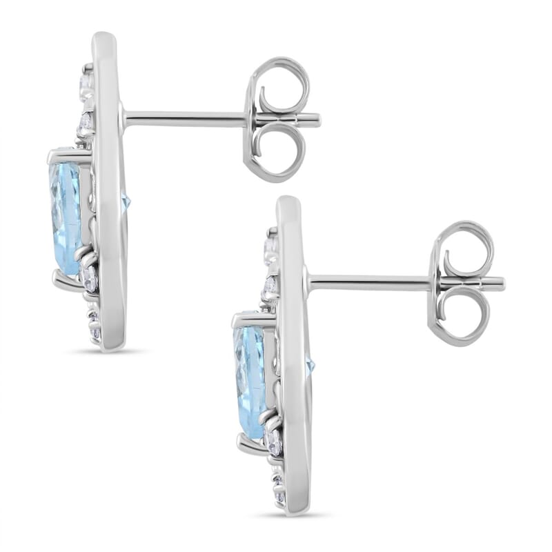 Blue Topaz and Simulated Diamond 3.35 ctw Earrings in Sterling Silver
