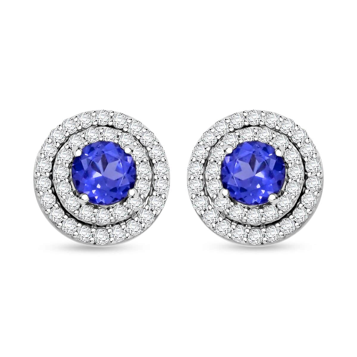 Simulated Tanzanite and Simulated Diamond 1.40 ctw Earrings in Silvertone image number 0