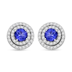 Simulated Tanzanite and Simulated Diamond 1.40 ctw Earrings in Silvertone