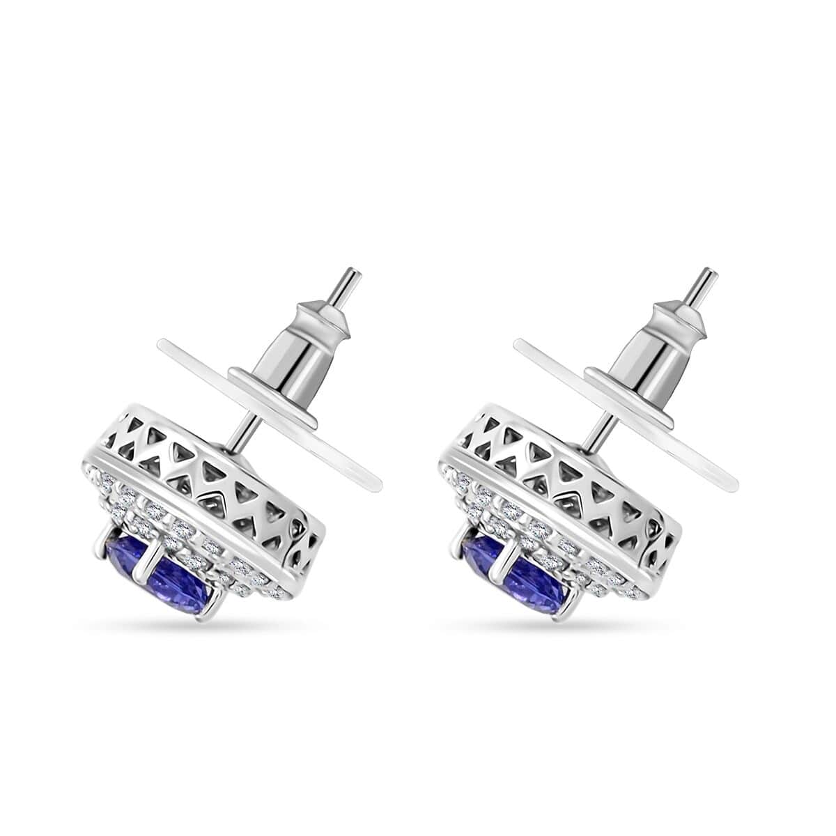 Simulated Tanzanite and Simulated Diamond 1.40 ctw Earrings in Silvertone image number 3