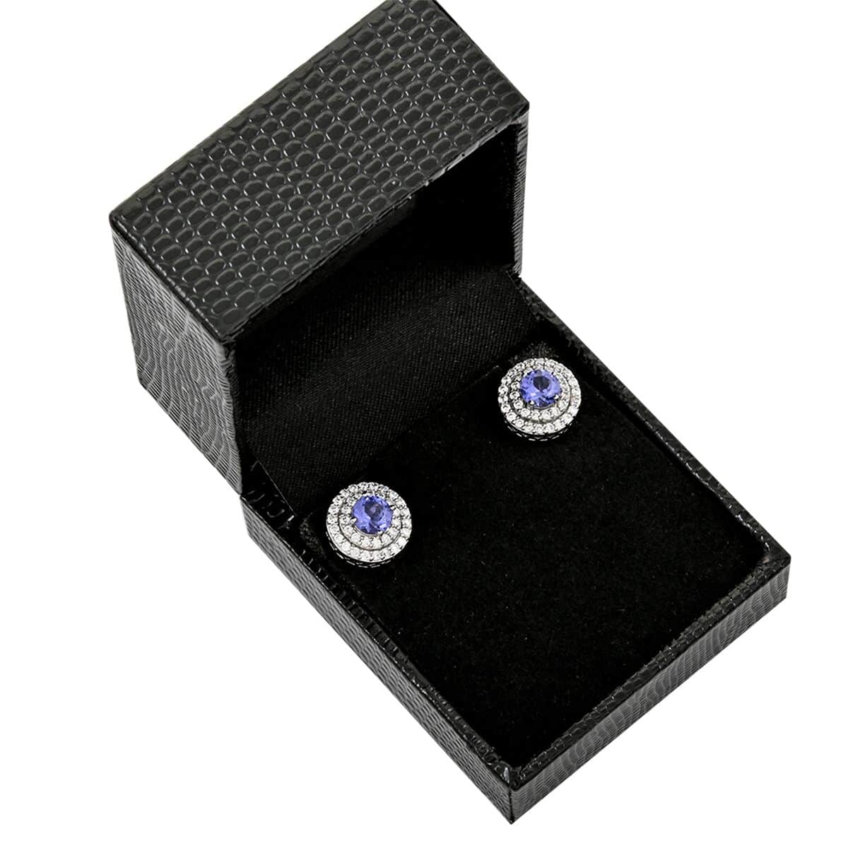 Simulated Tanzanite and Simulated Diamond 1.40 ctw Earrings in Silvertone image number 4