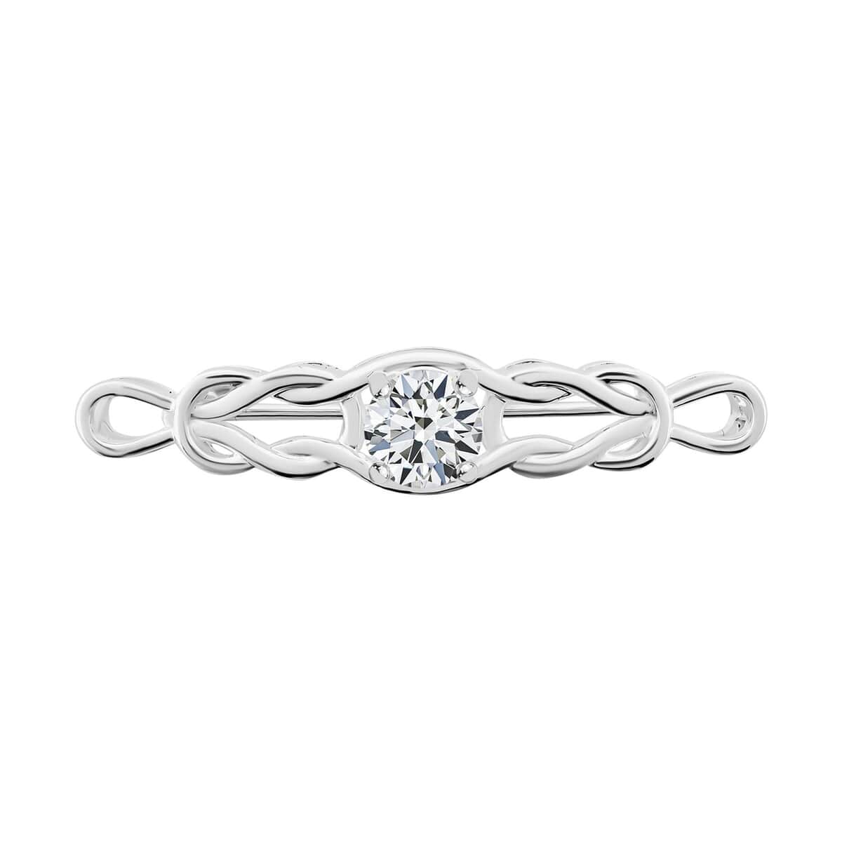 Simulated Diamond Love Knot Brooch in Sterling Silver image number 0