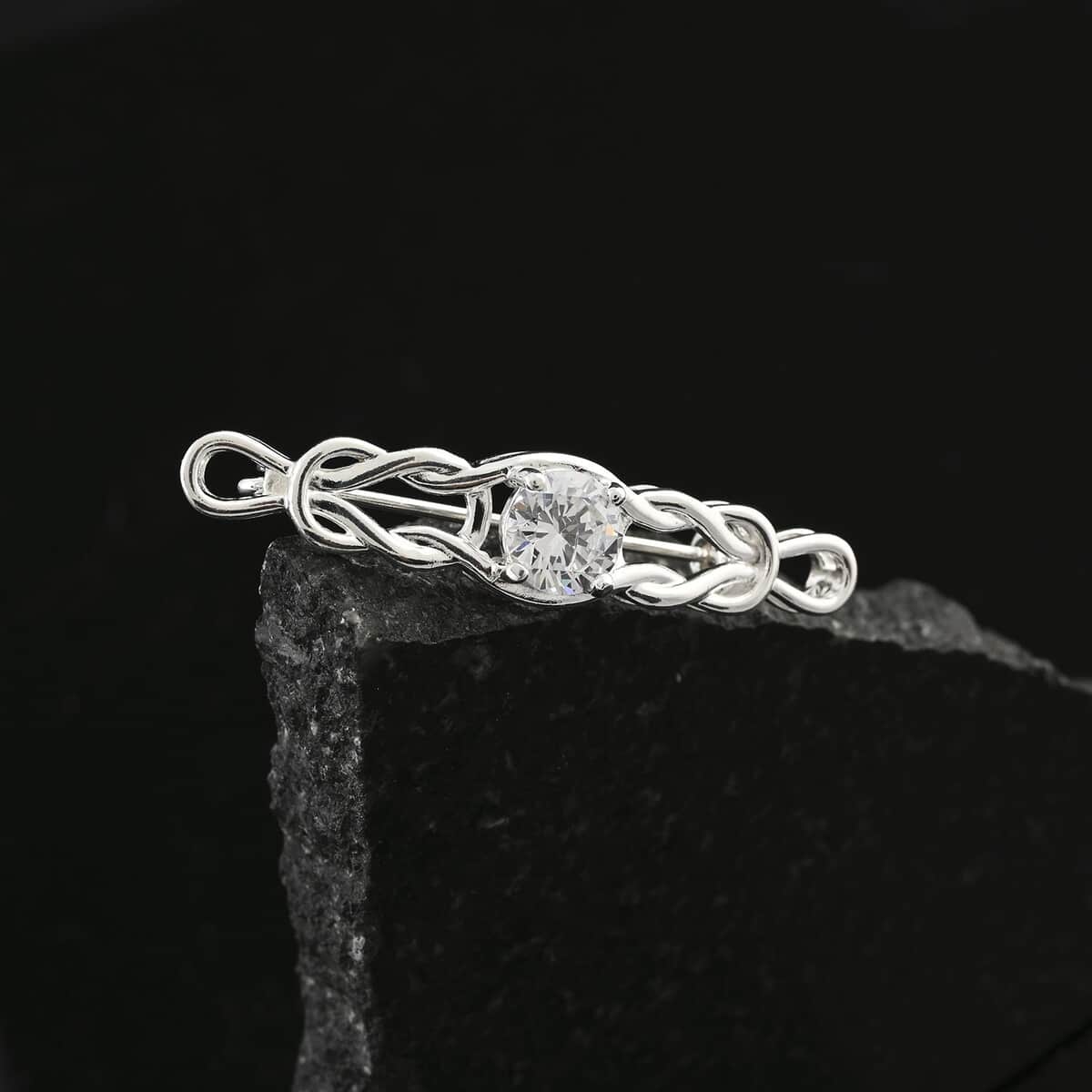 Simulated Diamond Love Knot Brooch in Sterling Silver image number 1