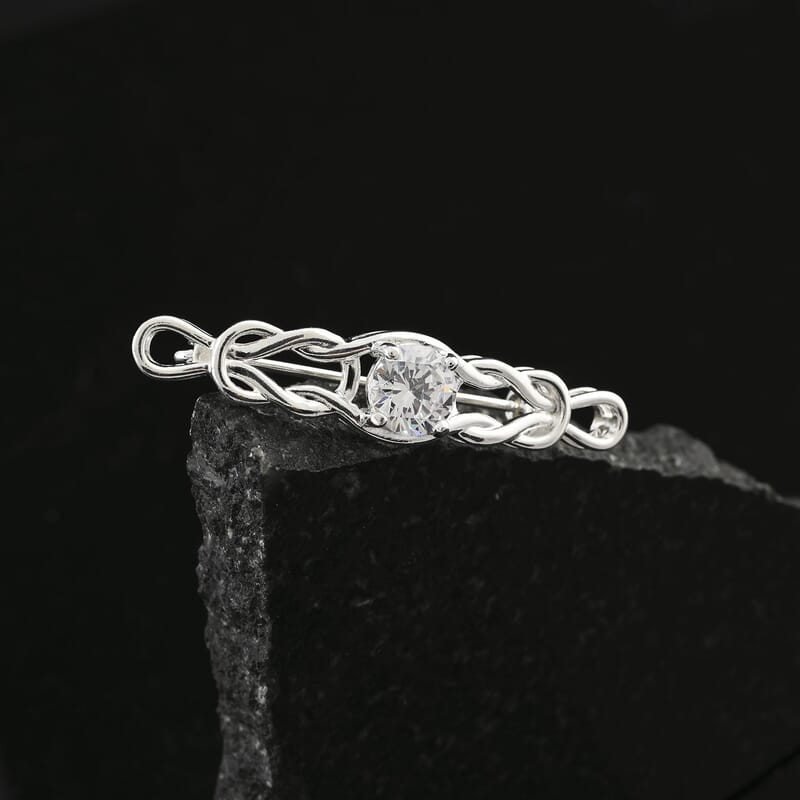 Simulated Diamond Love Knot Brooch in Sterling Silver