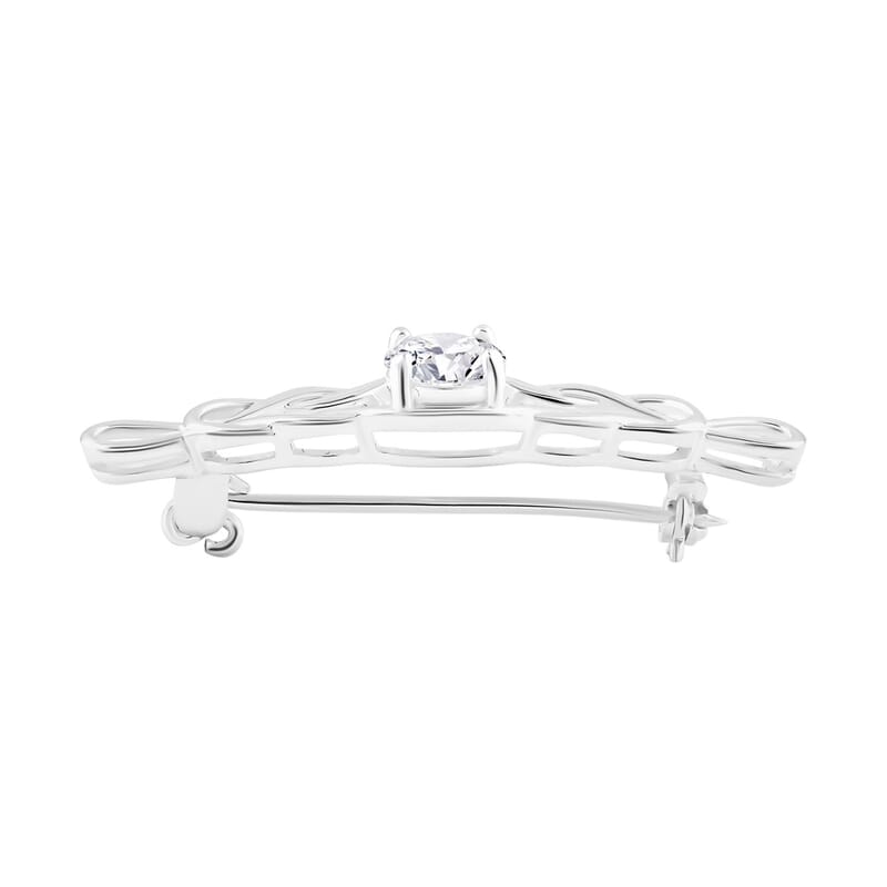 Simulated Diamond Love Knot Brooch in Sterling Silver