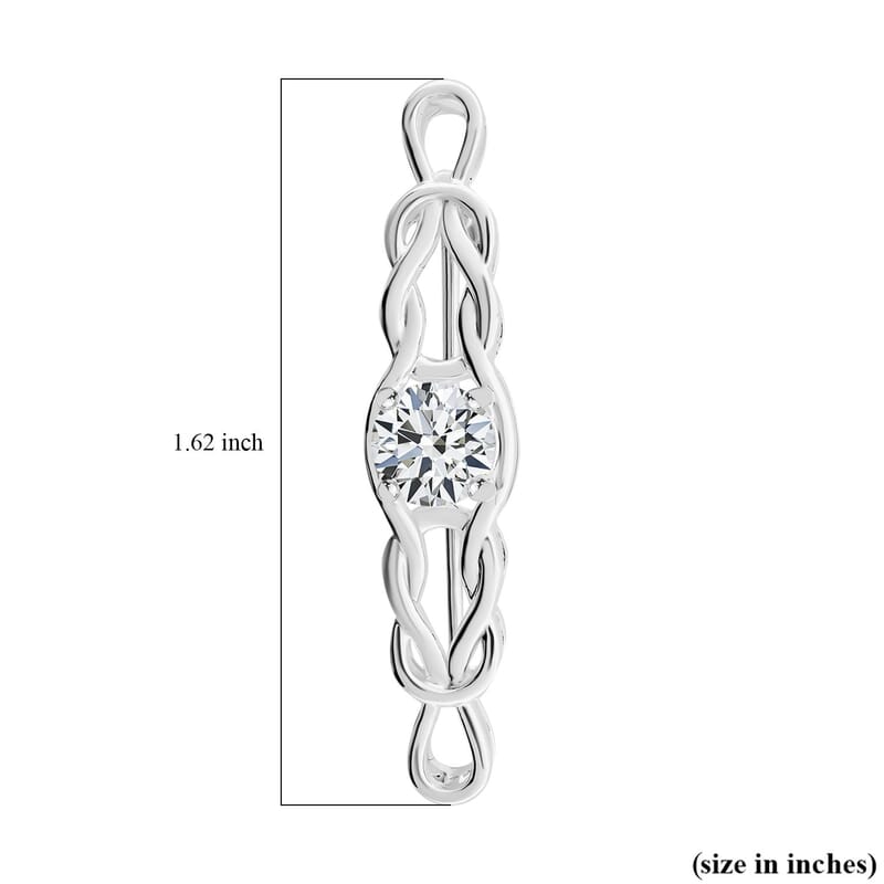 Simulated Diamond Love Knot Brooch in Sterling Silver