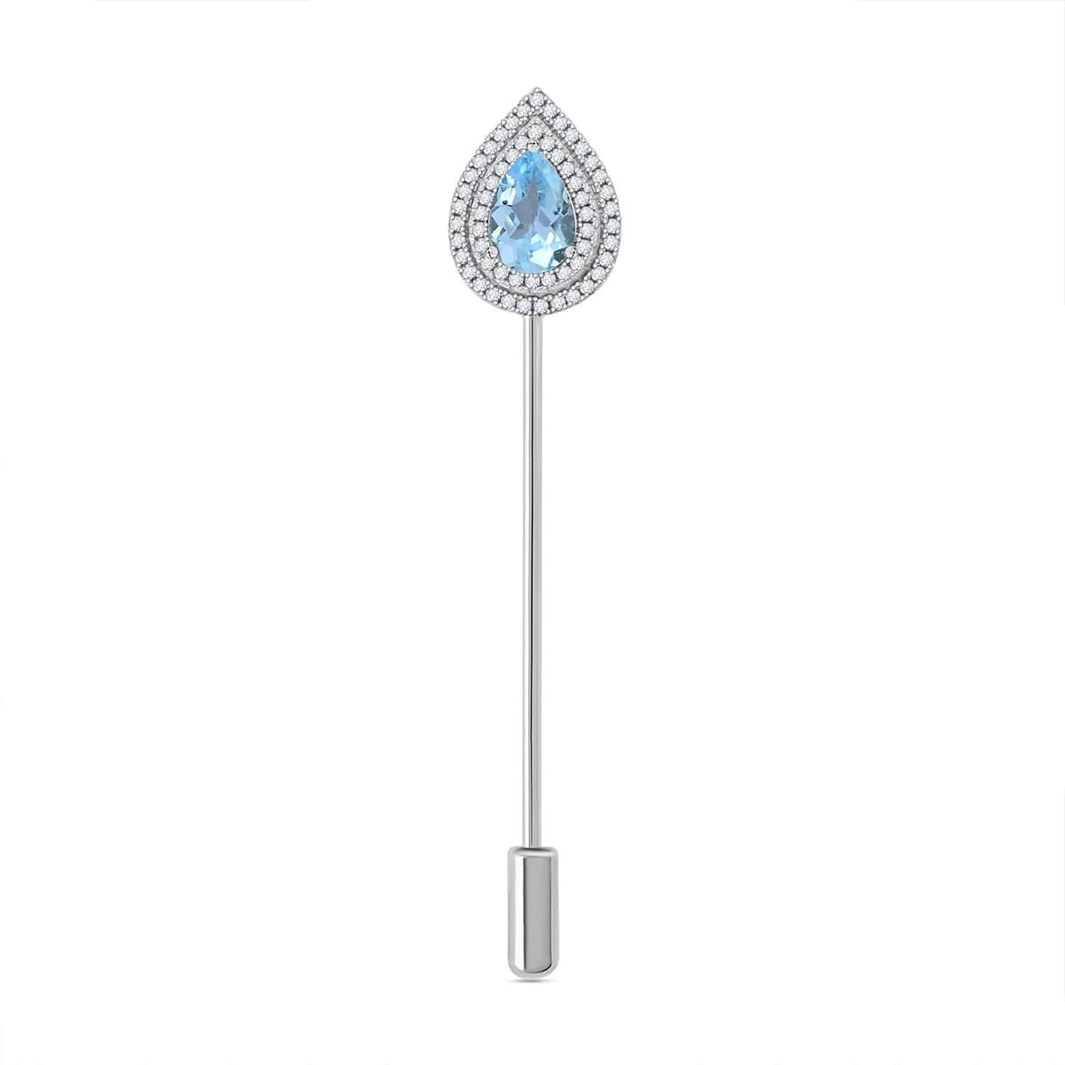 Blue Topaz and Simulated Diamond 3.10 ctw Brooch in Silvertone image number 0