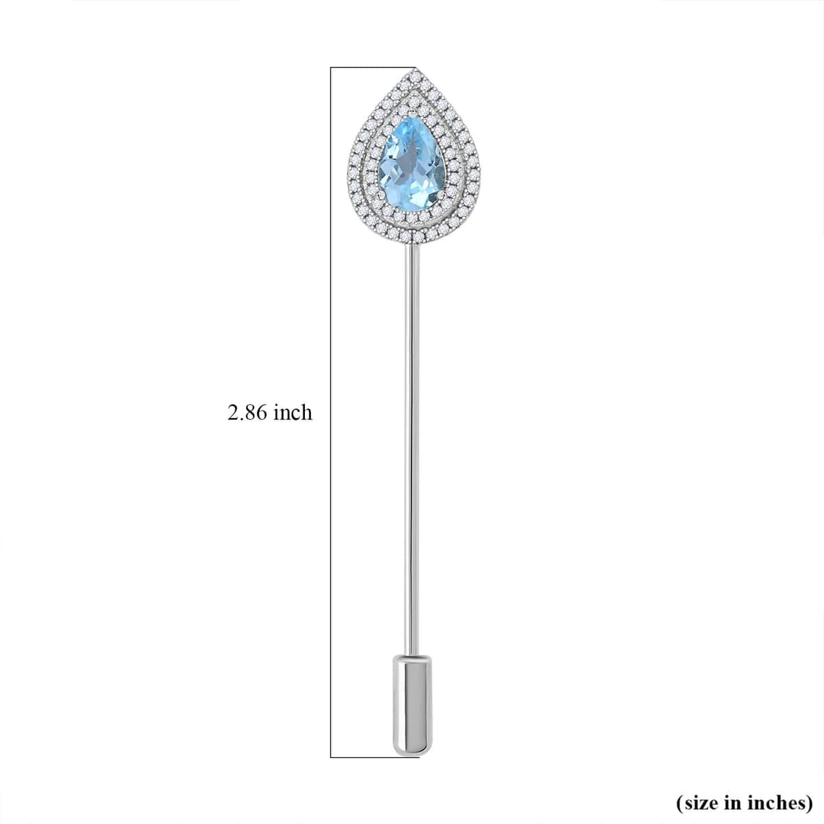 Blue Topaz and Simulated Diamond 3.10 ctw Brooch in Silvertone image number 3