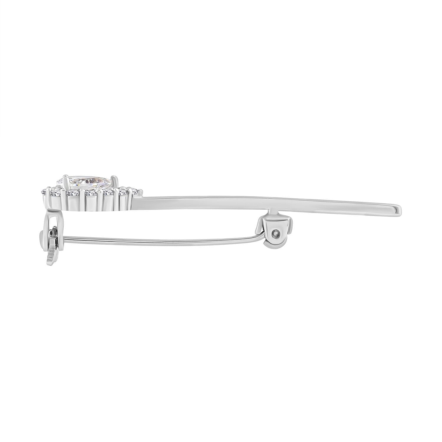 Simulated Diamond Teardrop Brooch in Sterling Silver