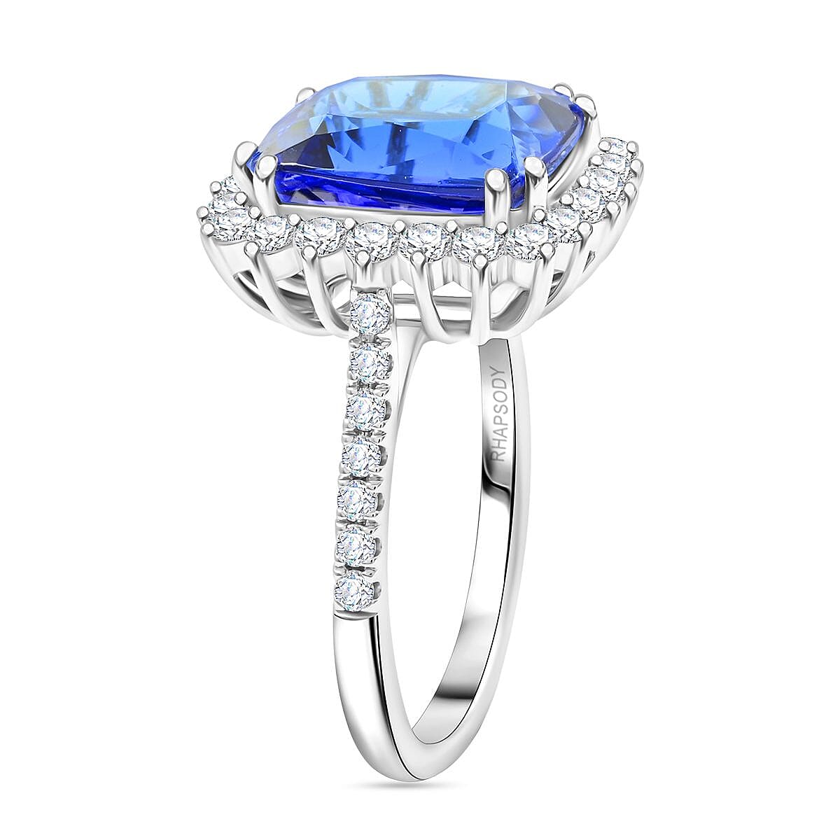 Certified & Appraised Rhapsody AAAA Tanzanite and E-F VS Diamond 7.40 ctw Ring in 950 Platinum (Size 7.0) 7.27 Grams image number 3