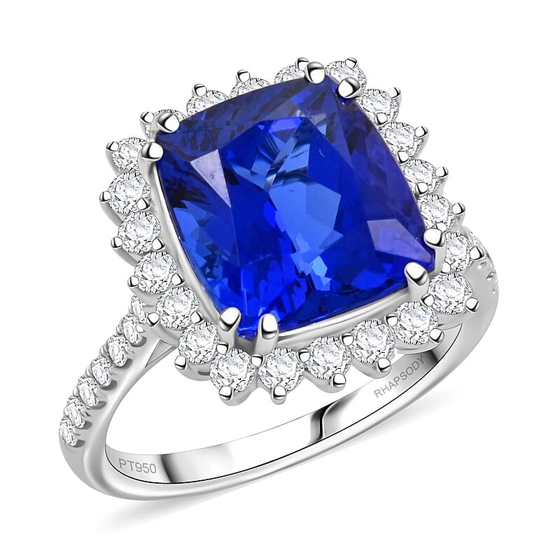 Certified & Appraised Rhapsody AAAA Tanzanite and E-F VS Diamond 7.40 ctw Ring in 950 Platinum (Size 8.0) 7.27 Grams