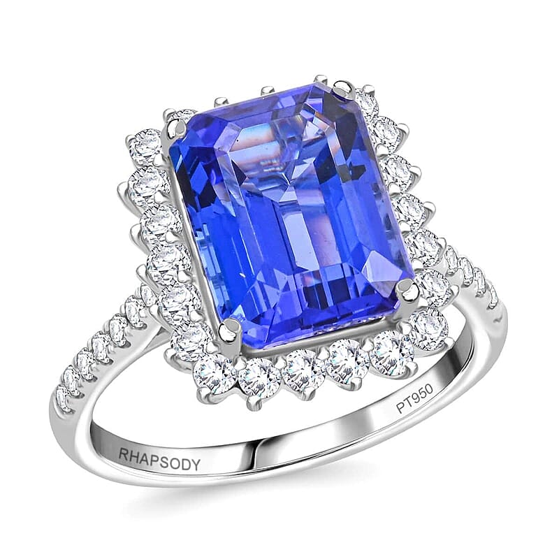 Certified & Appraised Rhapsody AAAA Tanzanite and E-F VS Diamond 7.50 ctw Ring in 950 Platinum (Size 10.0) 7.22 Grams