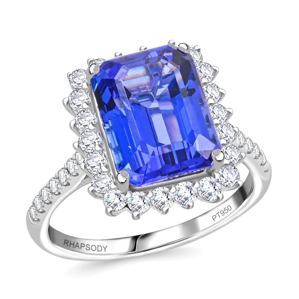 Certified & Appraised Rhapsody AAAA Tanzanite and E-F VS Diamond 7.50 ctw Ring in 950 Platinum 7.22 Grams image number 0