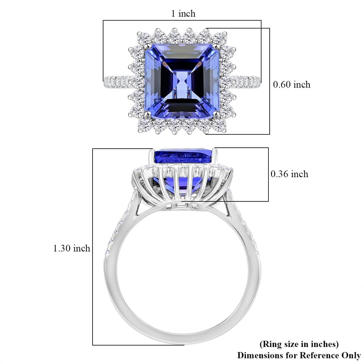 Certified & Appraised Rhapsody Asscher Cut AAAA Tanzanite and E-F VS Diamond 7.30 ctw Ring in 950 Platinum 7.03 Grams image number 4