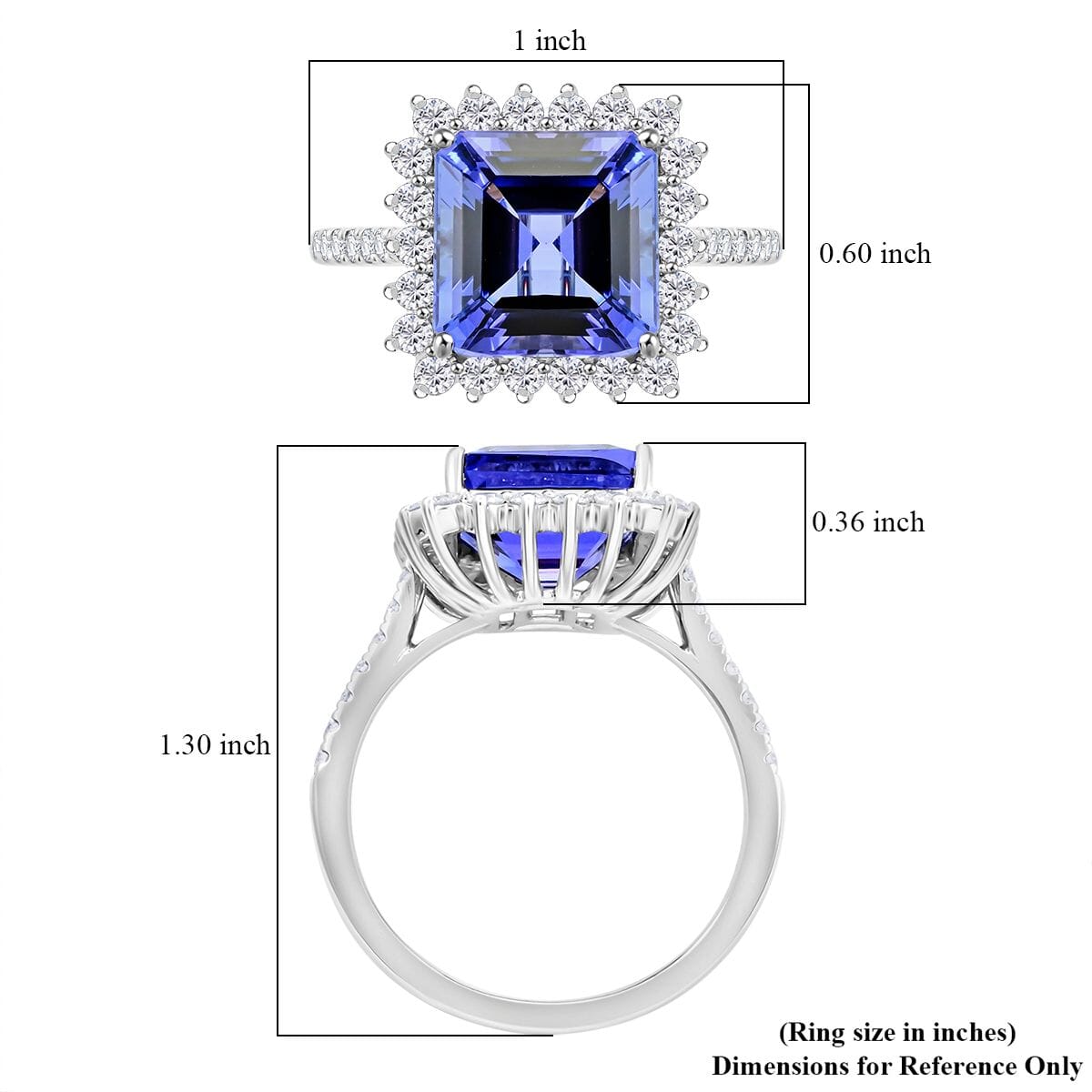 Certified & Appraised Rhapsody Asscher Cut AAAA Tanzanite and E-F VS Diamond 7.30 ctw Ring in 950 Platinum (Size 8.0) 7.03 Grams image number 4