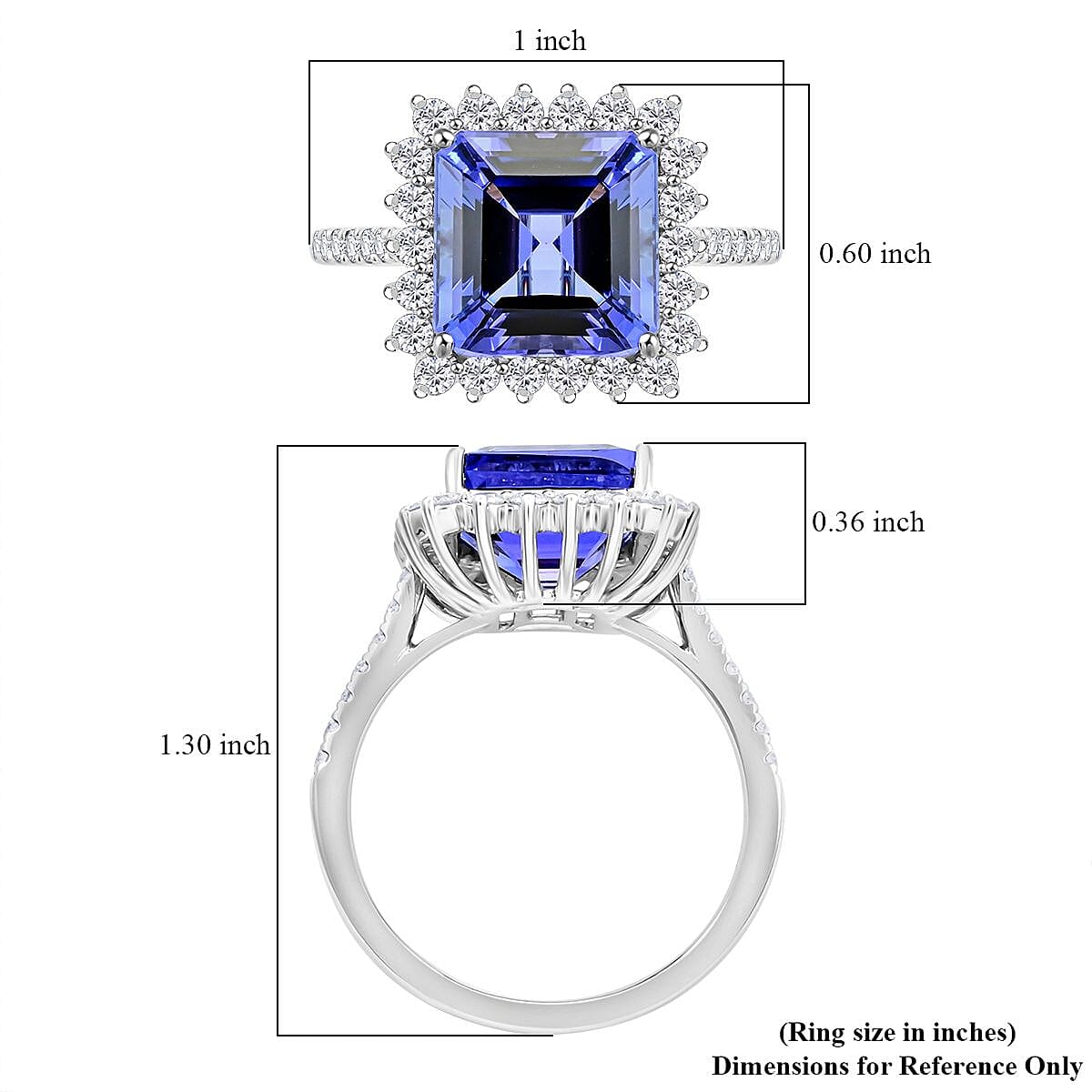 Certified & Appraised Rhapsody Asscher Cut AAAA Tanzanite and E-F VS Diamond 7.30 ctw Ring in 950 Platinum (Size 9.0) 7.03 Grams image number 4