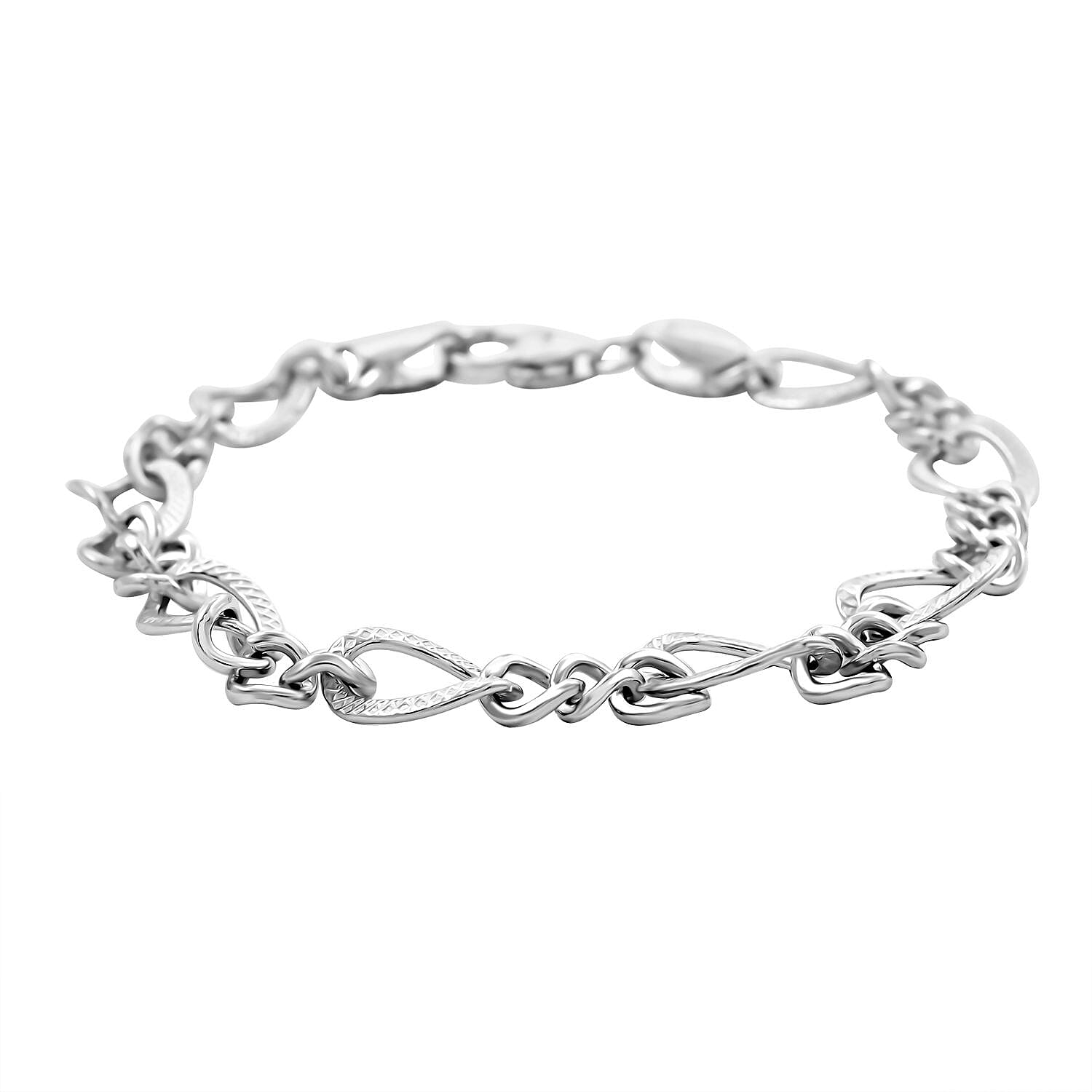 Platinum Over Sterling Silver Fancy Curb Link Chain Bracelet (7.00 In) 7.80 Grams