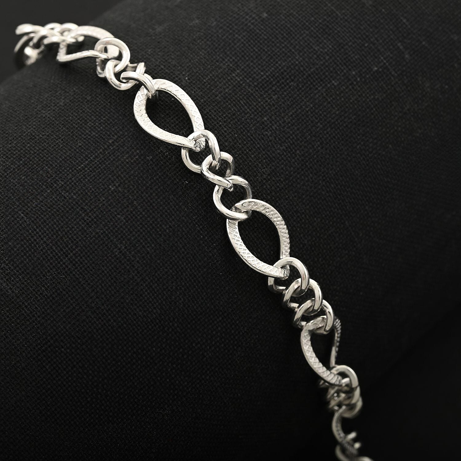 Platinum Over Sterling Silver Fancy Curb Link Chain Bracelet (7.00 In) 7.80 Grams