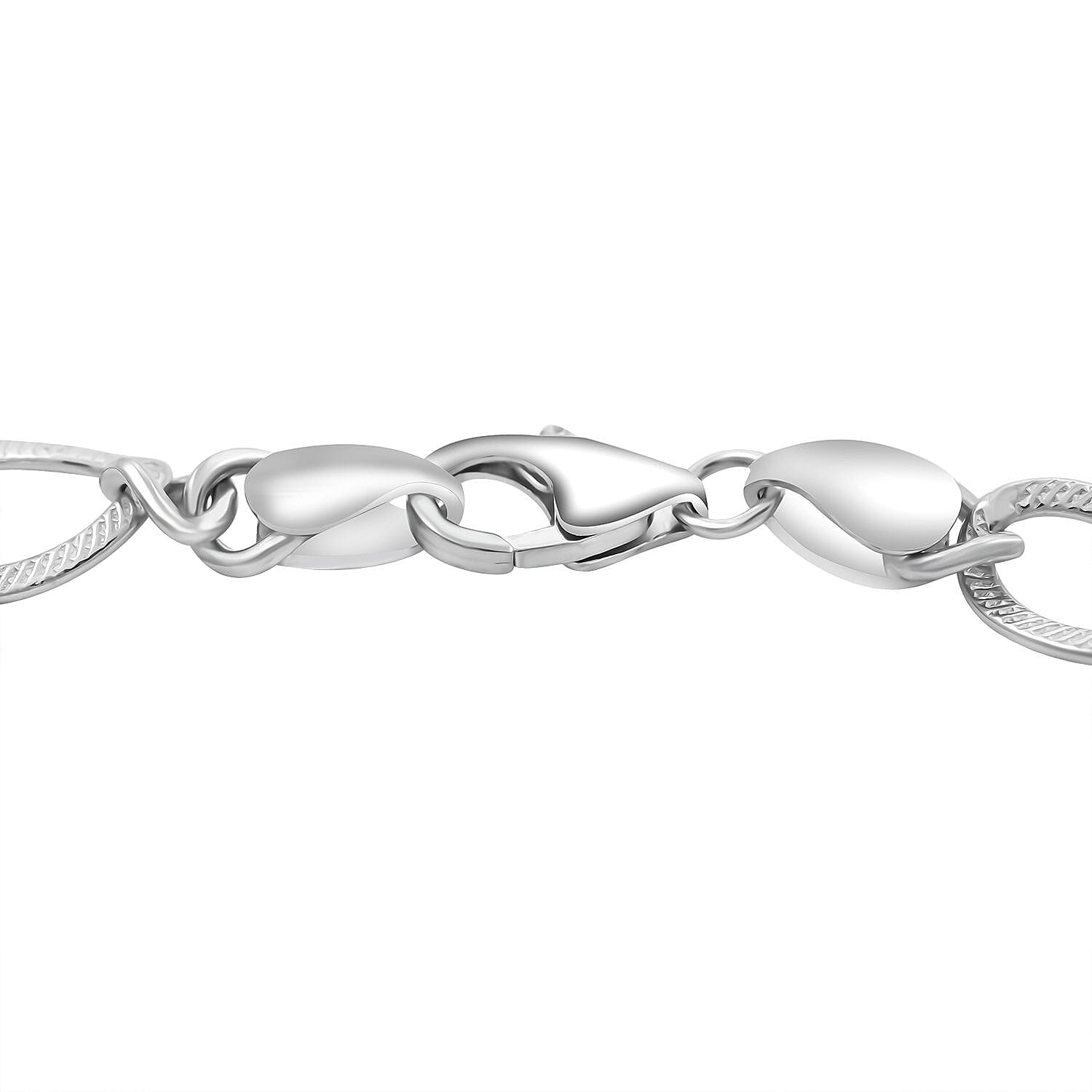 Platinum Over Sterling Silver Fancy Curb Link Chain Bracelet (7.00 In) 7.80 Grams