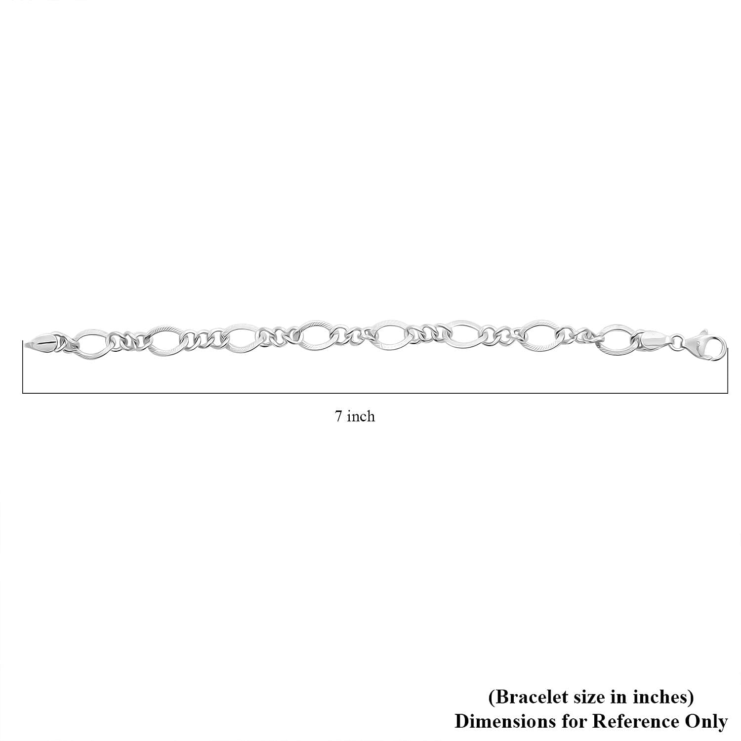 Platinum Over Sterling Silver Fancy Curb Link Chain Bracelet (7.00 In) 7.80 Grams