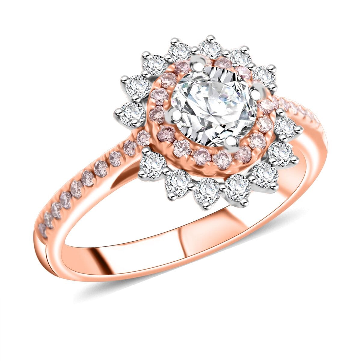 Modani Natural White and Pink Diamond 1.00 ctw Ring in 14K Rose and White Gold (Size 6.0) image number 0