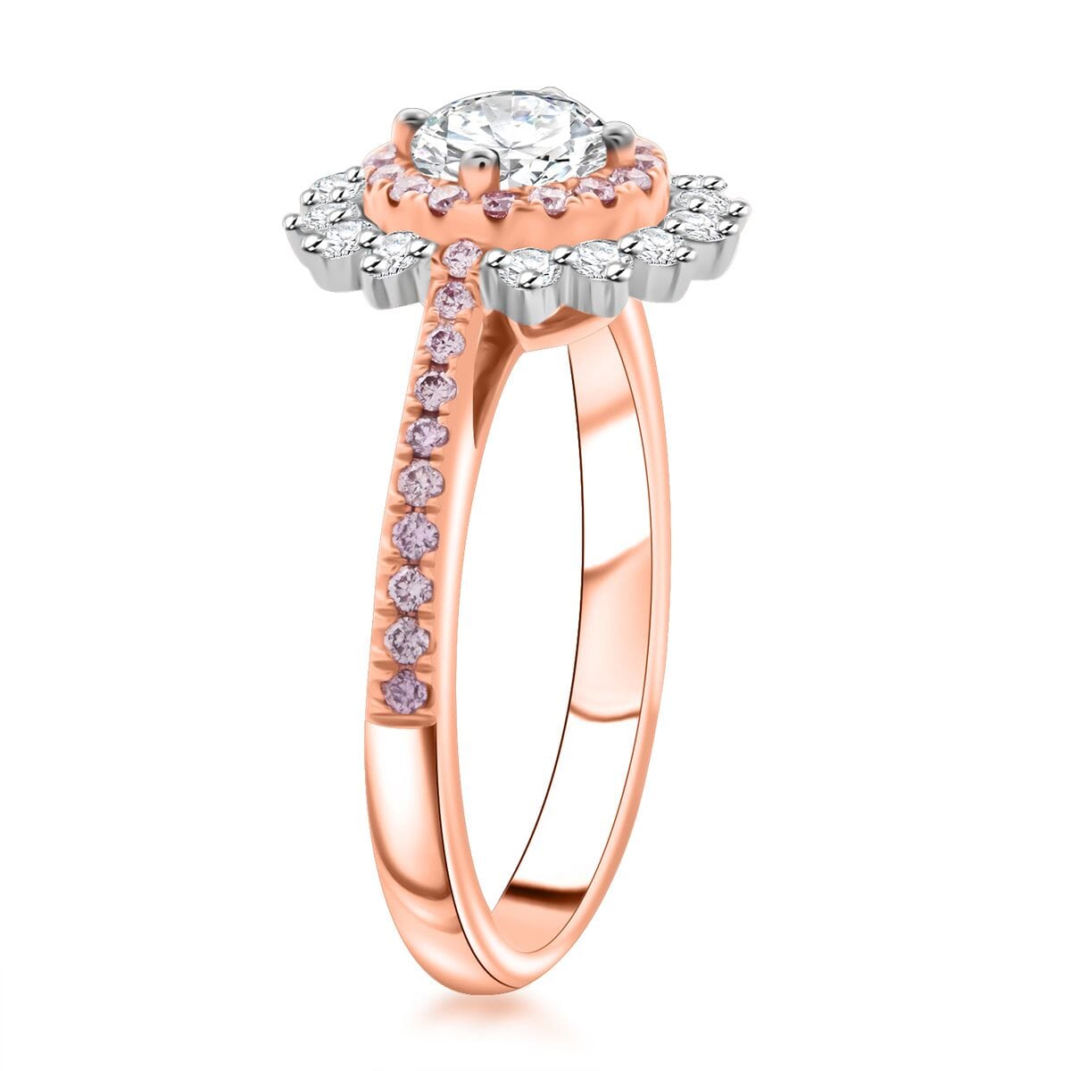 Modani Natural White and Pink Diamond 1.00 ctw Ring in 14K Rose and White Gold (Size 6.0) image number 3