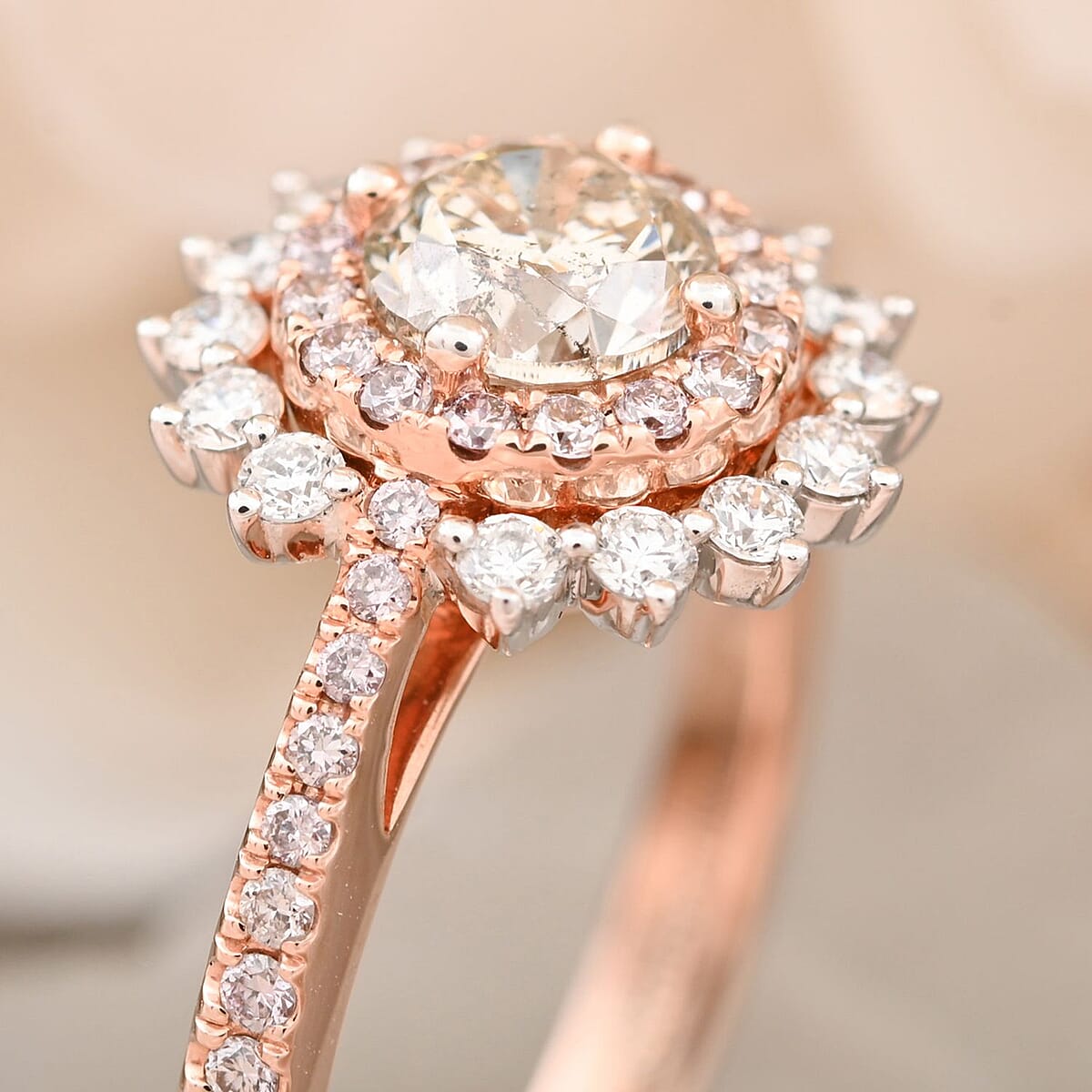 Modani Natural White and Pink Diamond 1.00 ctw Ring in 14K Rose and White Gold (Size 8.0) image number 1