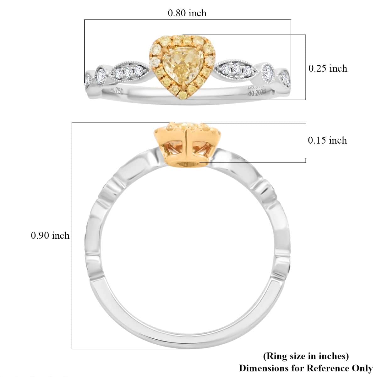 Modani Natural Yellow and White Diamond 0.50 ctw Heart Ring in 18K White and Yellow Gold (Size 7.0) image number 4