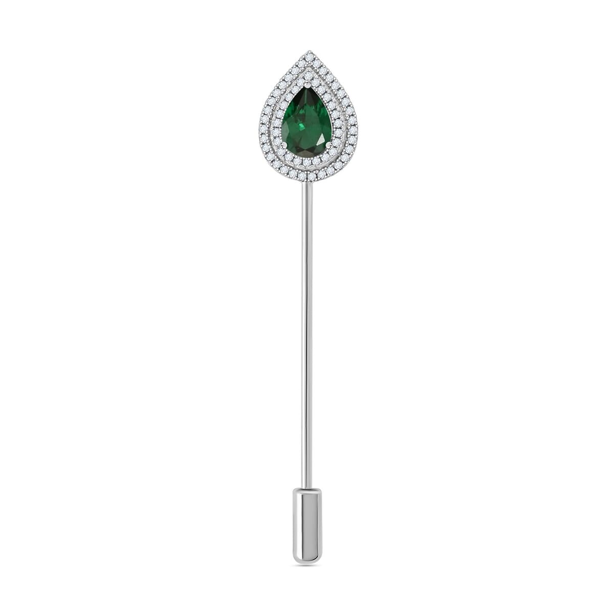 Lab Created Green Quartz and Simulated Diamond 3.10 ctw Brooch in Silvertone image number 0