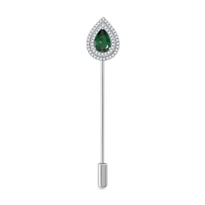Lab Created Green Quartz and Simulated Diamond 3.10 ctw Brooch in Silvertone