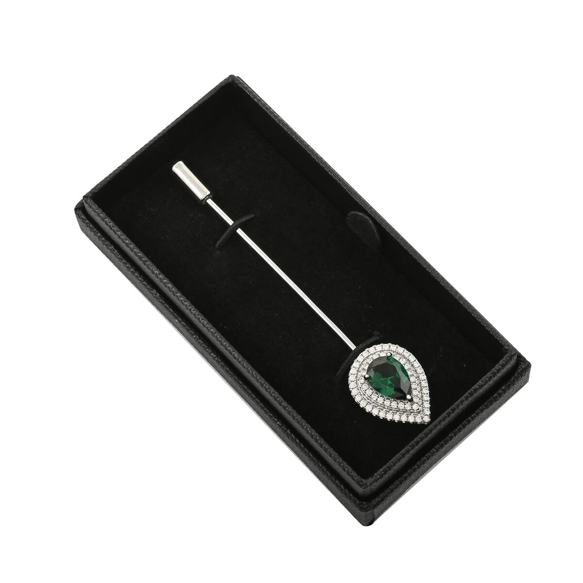 Lab Created Green Quartz and Simulated Diamond 3.10 ctw Brooch in Silvertone image number 3