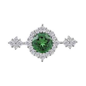 Simulated Emerald Color Diamond and Simulated Diamond 4.70 ctw Brooch in Silvertone