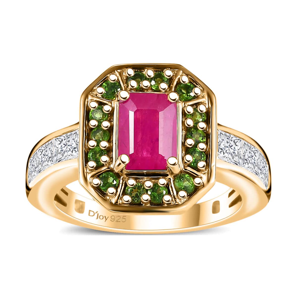 Premium Royal Ruby and Multi Gemstone 2.50 ctw Halo Ring in 18K Vermeil Yellow Gold Over Sterling Silver image number 0