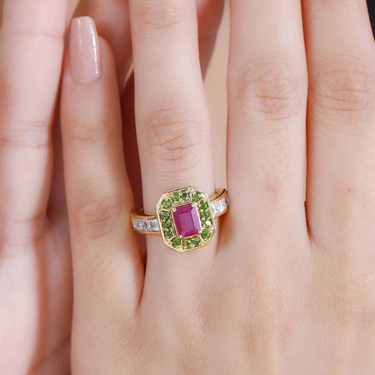 Premium Royal Ruby and Multi Gemstone 2.50 ctw Halo Ring in 18K Vermeil Yellow Gold Over Sterling Silver image number 2