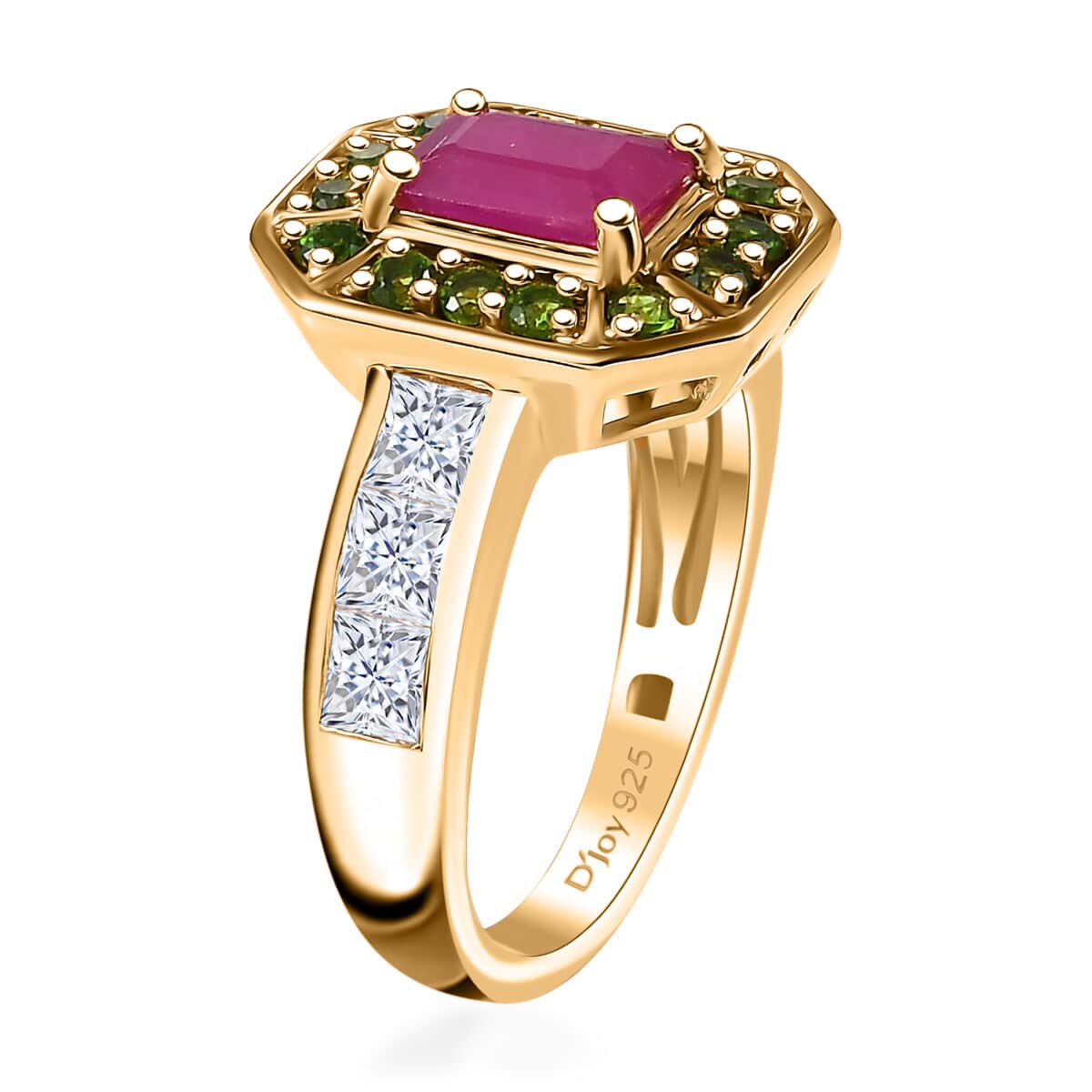 Premium Royal Ruby and Multi Gemstone 2.50 ctw Halo Ring in 18K Vermeil Yellow Gold Over Sterling Silver image number 3