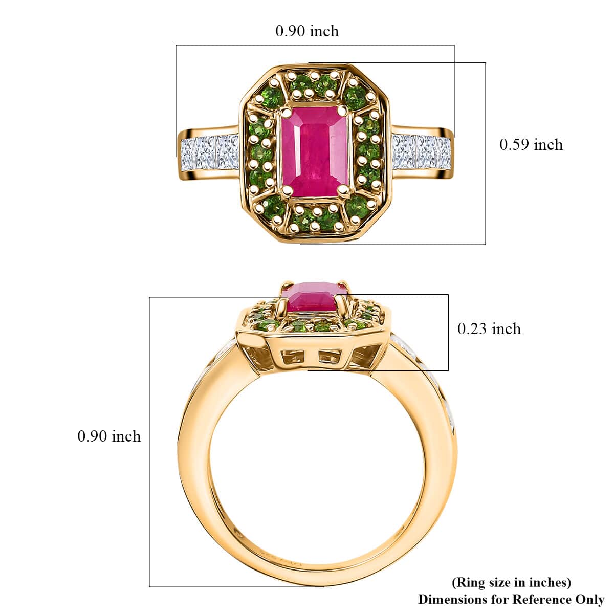 Premium Royal Ruby and Multi Gemstone 2.50 ctw Halo Ring in 18K Vermeil Yellow Gold Over Sterling Silver image number 5