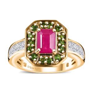 Premium Royal Ruby and Multi Gemstone 2.50 ctw Art Deco Ring in 18K Vermeil Yellow Gold Over Sterling Silver (Size 7.0) 