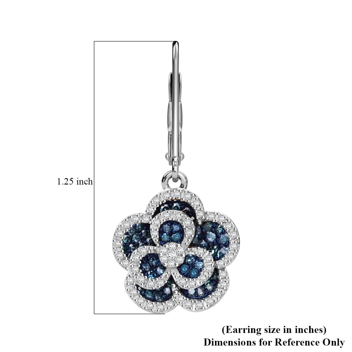 Doorbuster Blue and White Diamond 1.00 ctw Enchanted Bloom Earrings in Platinum Over Sterling Silver image number 1