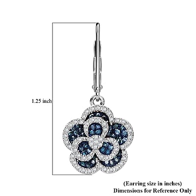 Blue and White Diamond 1.00 ctw Enchanted Bloom Earrings in Platinum Over Sterling Silver