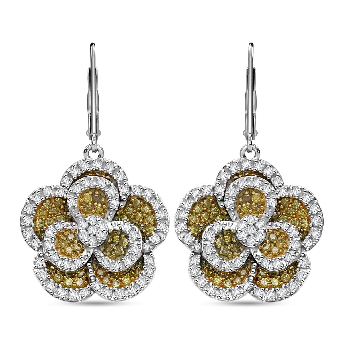 Yellow and White Diamond 1.00 ctw Enchanted Bloom Earrings in Platinum Over Sterling Silver image number 0