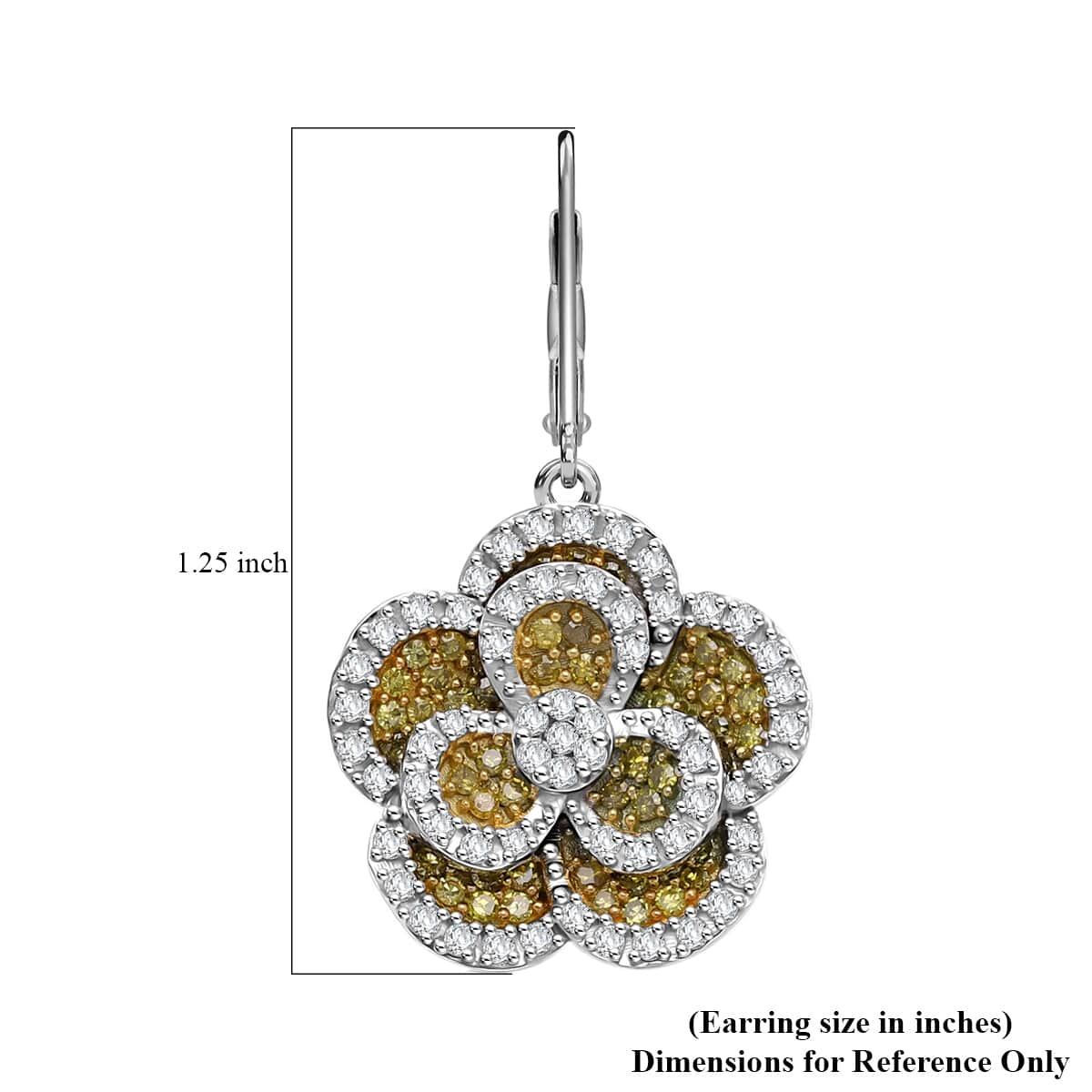 Yellow and White Diamond 1.00 ctw Enchanted Bloom Earrings in Platinum Over Sterling Silver image number 2