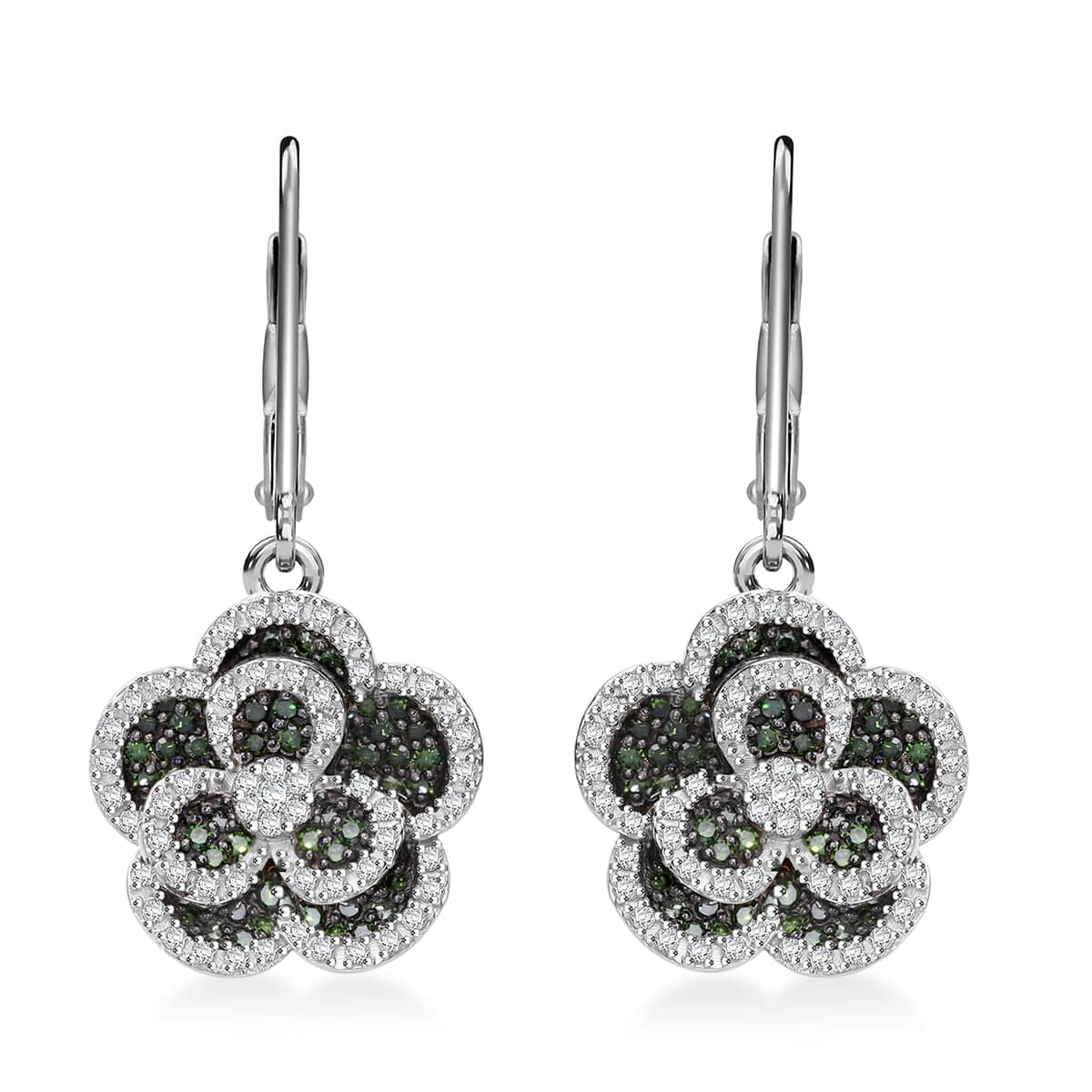 Green and Diamond 1.00 ctw Enchanted Bloom Earrings in Platinum Over Sterling Silver image number 0