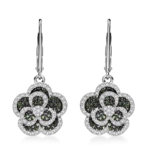 Green and Diamond 1.00 ctw Enchanted Bloom Earrings in Platinum Over Sterling Silver