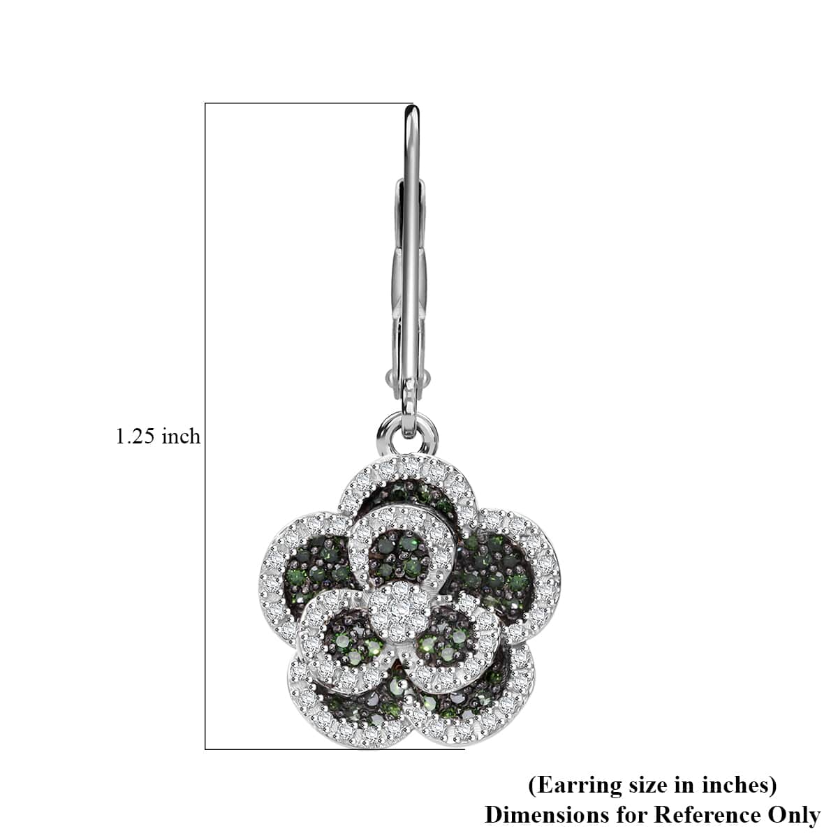 Green and Diamond 1.00 ctw Enchanted Bloom Earrings in Platinum Over Sterling Silver image number 1